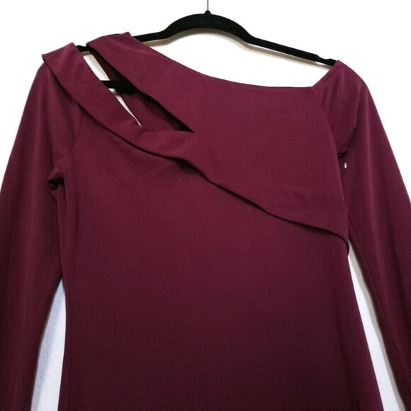 NWT NBD Sammy Asymmetric One Shoulder Long Sleeve Midi Dress Knit Burgundy Small - Picture 5 of 10